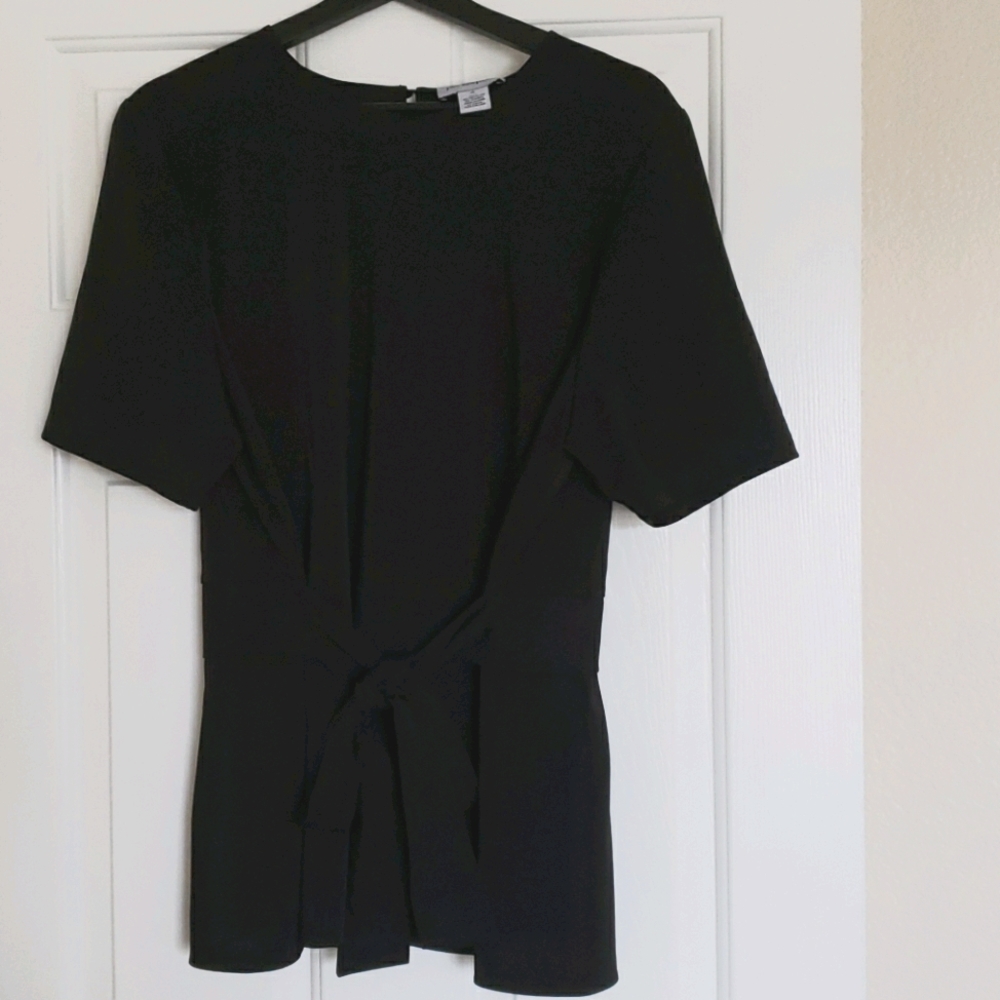 Black tie front blouse